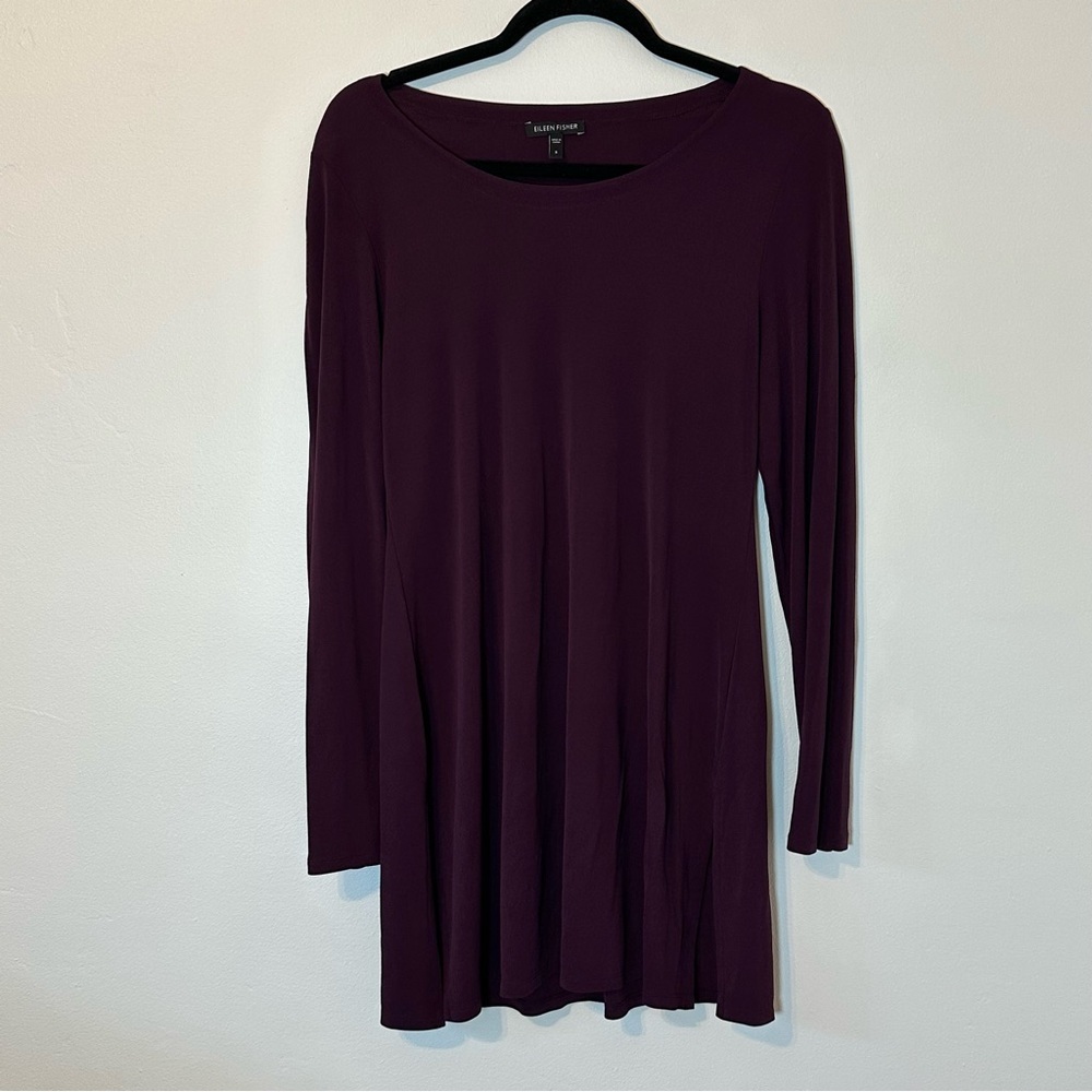 Eileen Fisher 100% Silk deep purple Long Sleeve Tunic Small